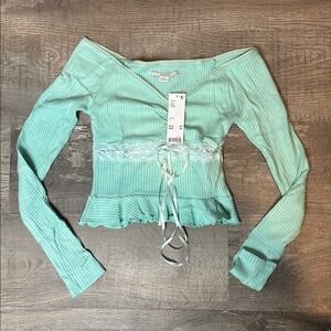Urban Outfitters Mint Green Ribbed Long Sleeve Top Small
